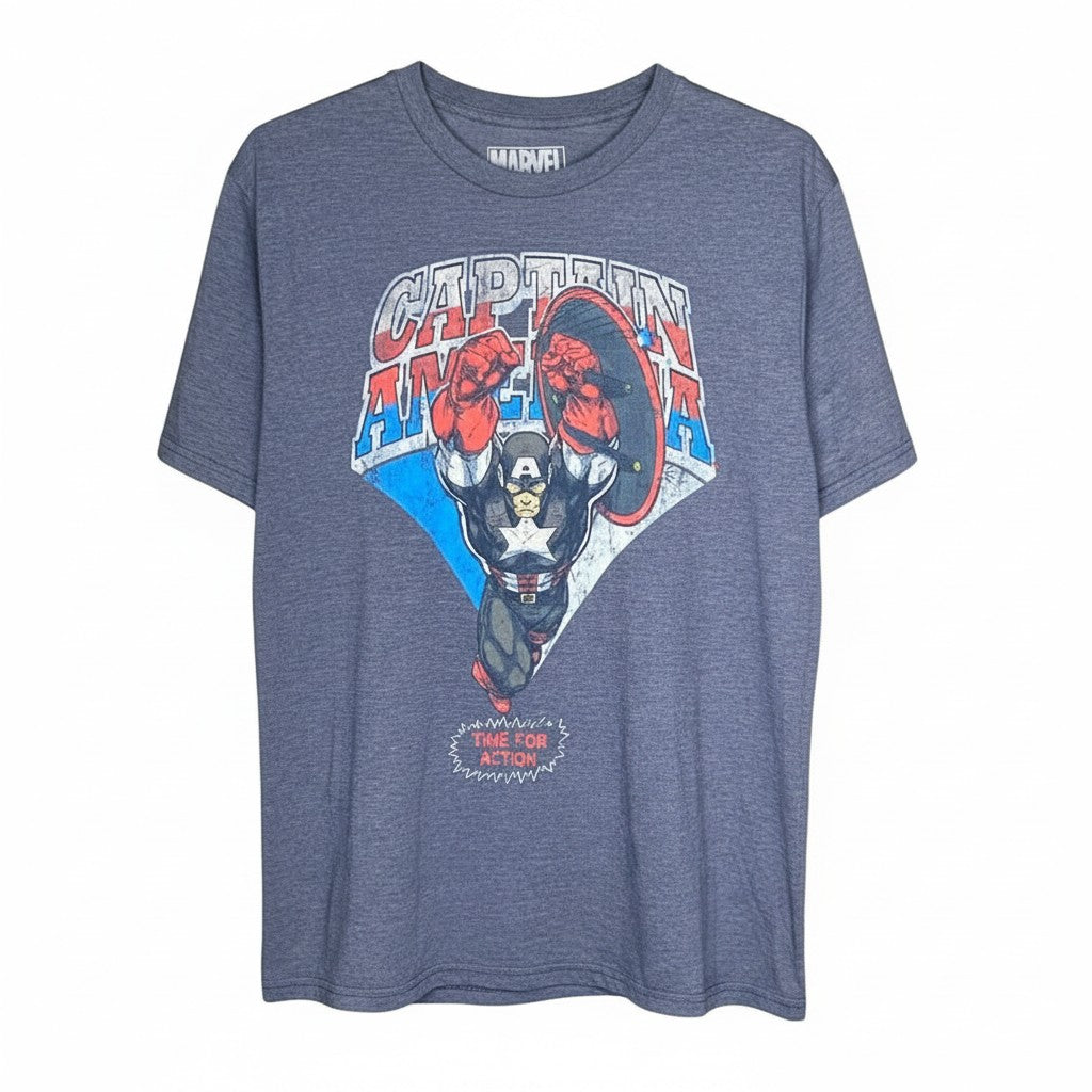 Velouria Vintage grey Captain America Time For Action graphic t-shirt in a cotton polyester blend