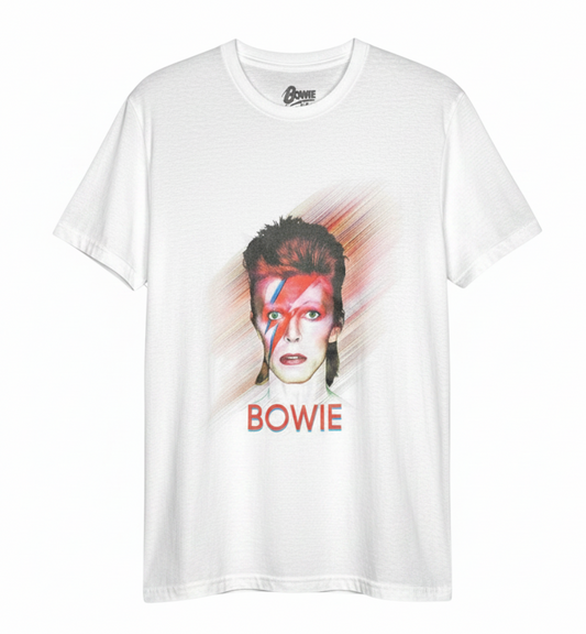 Velouria Vintage white cotton t-shirt featuring a graphic print of David Bowie as Ziggy Stardust