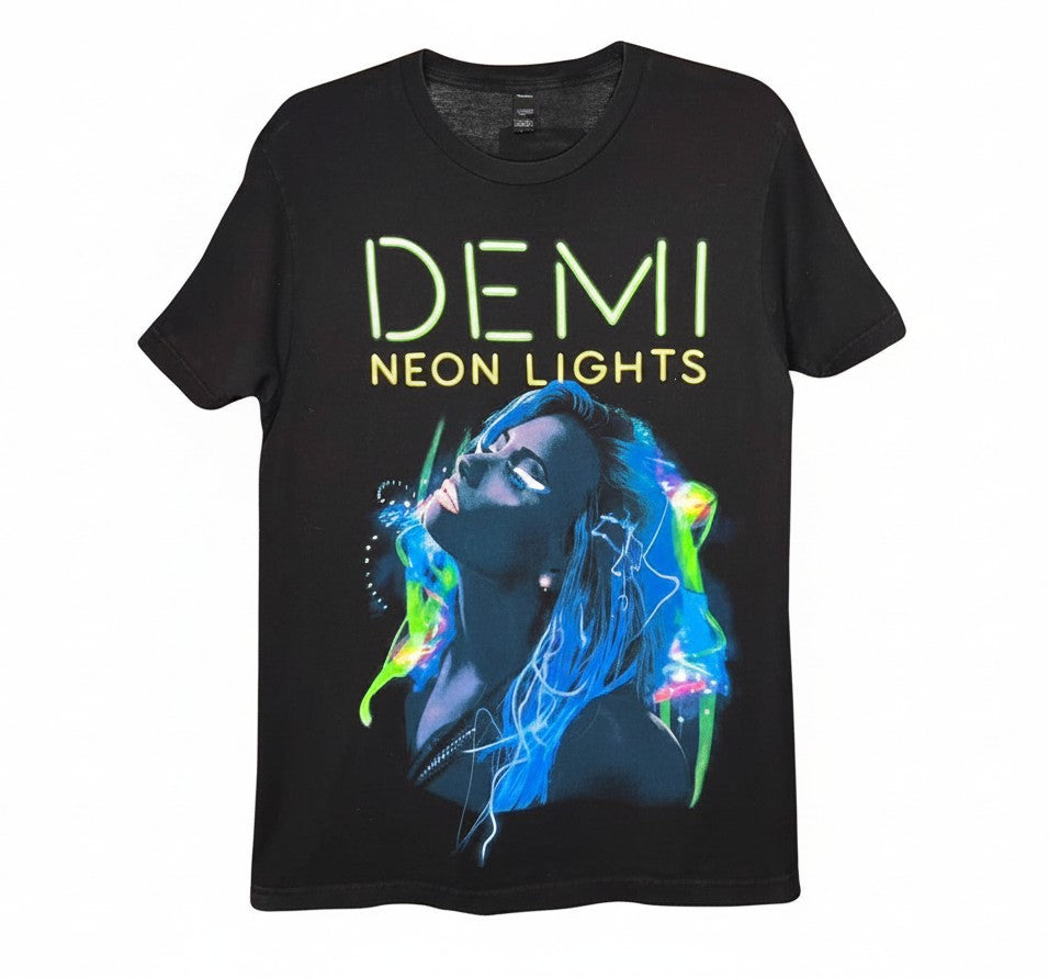 Velouria Vintage black 100% cotton Demi Lovato Neon Lights Tour 2014 graphic t-shirt with neon print