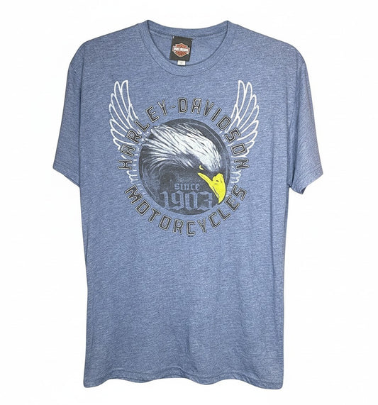 Velouria Vintage blue heathered Harley-Davidson t-shirt with eagle graphic and 1903 print