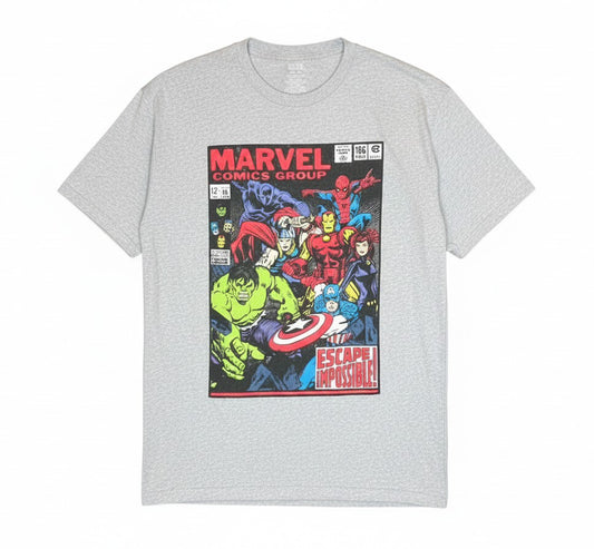 Velouria Vintage grey Marvel Escape Impossible comic book graphic t-shirt in cotton polyester blend