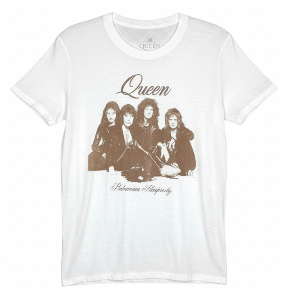 Velouria Vintage white cotton t-shirt featuring a vintage Queen Bohemian Rhapsody band graphic print